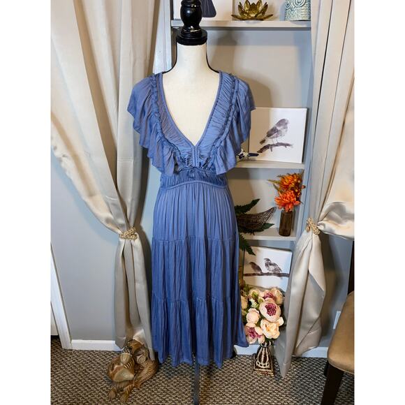 Joie NWT $128 size Medium Stunning Elegant Slate Blue Maxi Dress Tie Back - Picture 1 of 12